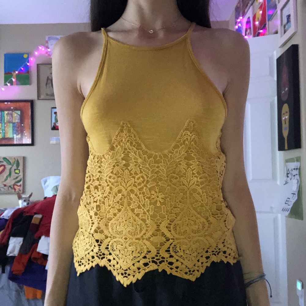 Mustard tang top with lace design